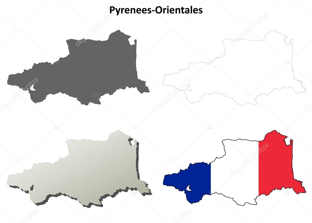 Pyrenees-Orientales, Languedoc-Roussillon outline map set