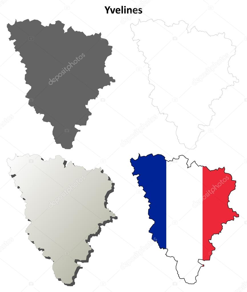 Yvelines, Ile-de-France outline map set