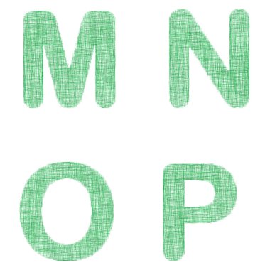Yeşil kumaş yazı tipini ayarlama - harf M, N, O, P