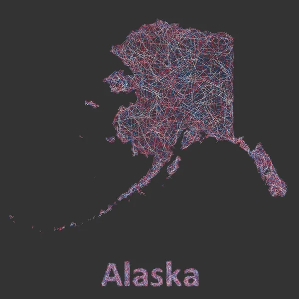 Färgglada line art karta över Alaska staten — Stock vektor