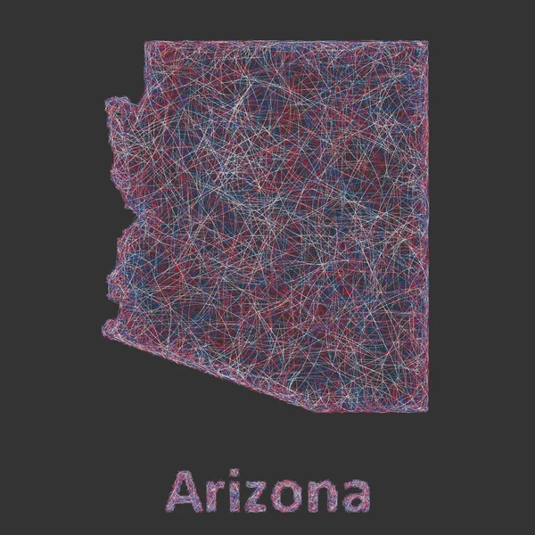 Mappa colorata line art dello stato dell'Arizona — Vettoriale Stock