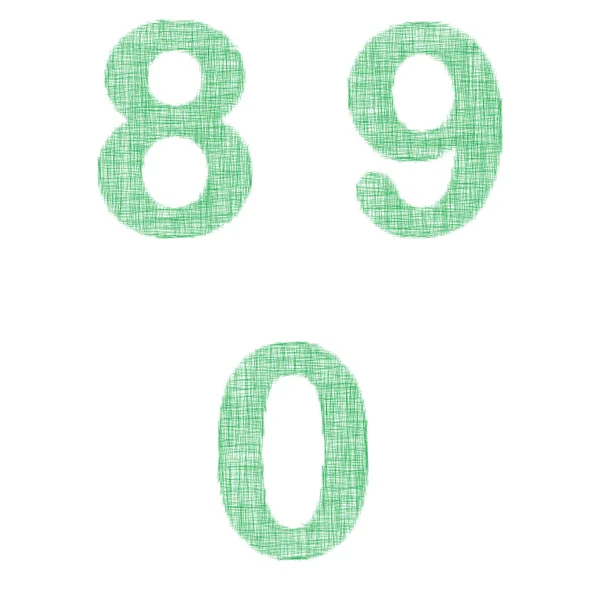 Ensemble de polices en tissu vert - numéros 8, 9, 0 — Image vectorielle