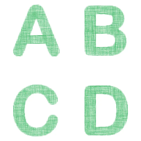 Set di caratteri in tessuto verde - lettere A, B, C, D — Vettoriale Stock