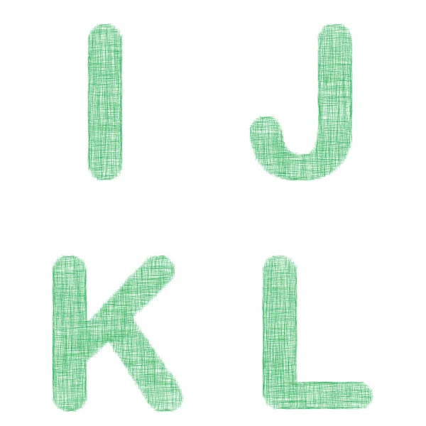 Ensemble de polices en tissu vert - lettres I, J, K, L — Image vectorielle