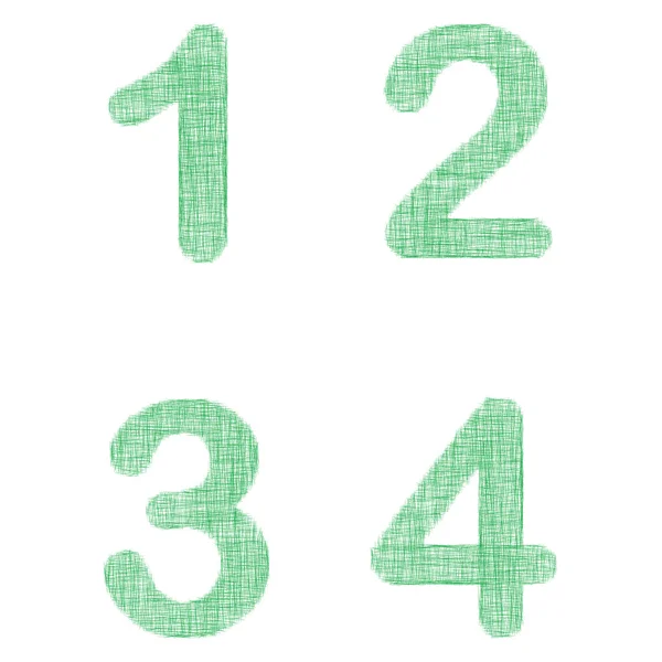 Groene weefsel lettertypeset - nummers 1, 2, 3, 4 — Stockvector