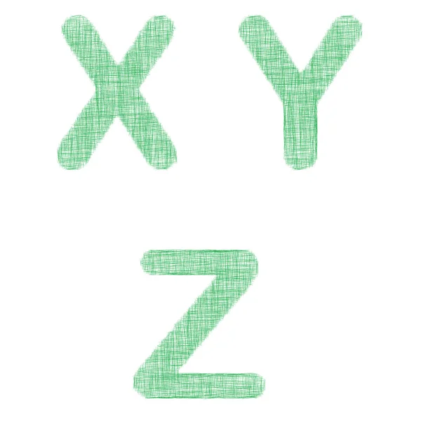 Ensemble de polices en tissu vert - lettres X, Y, Z — Image vectorielle