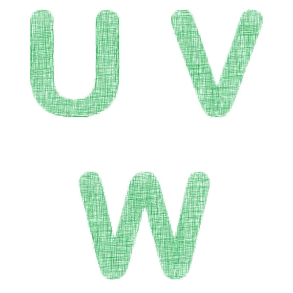 绿色织物字体设置-字母 U、 V、 W — 图库矢量图片