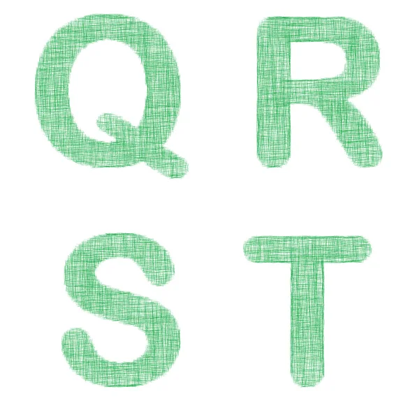 Conjunto de fuentes de tela verde - letras Q, R, S, T — Vector de stock