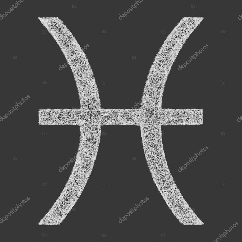 Pisces zodiac sign line art design on black background