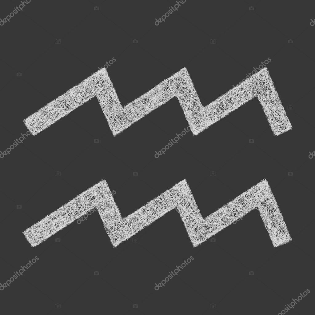 Aquarius zodiac sign line art design on black background