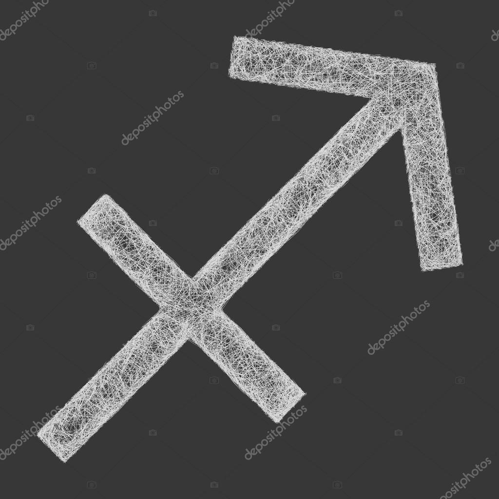 Sagittarius zodiac sign line art design on black background