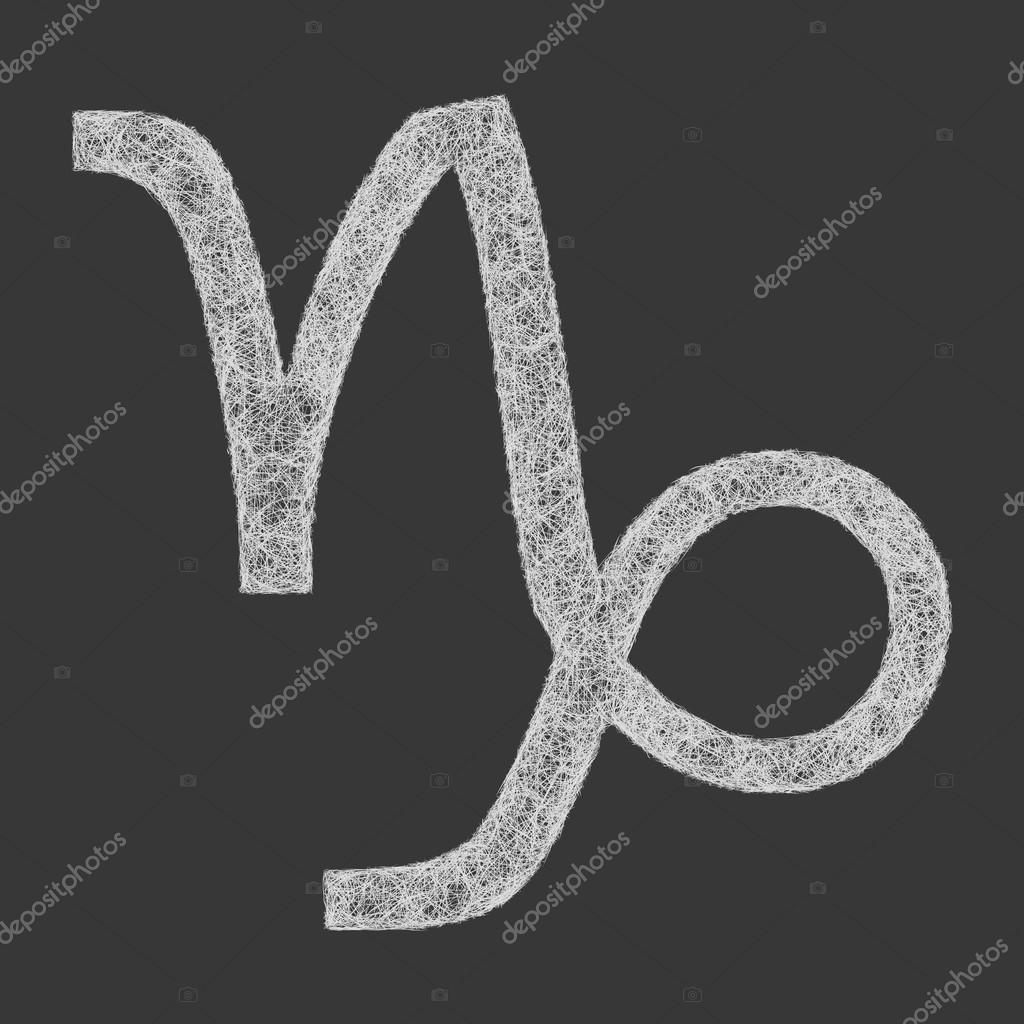 Capricorn zodiac sign line art design on black background