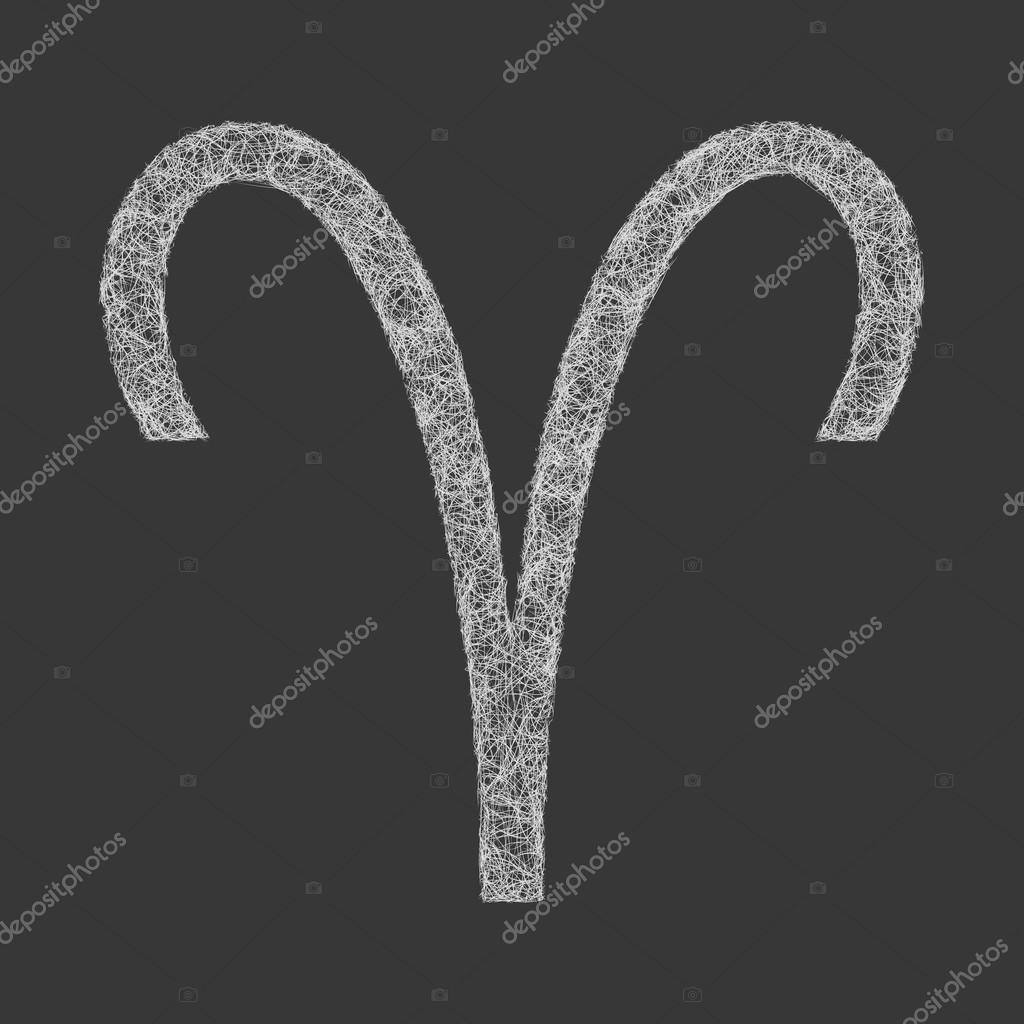 Aries zodiac sign line art design on black background