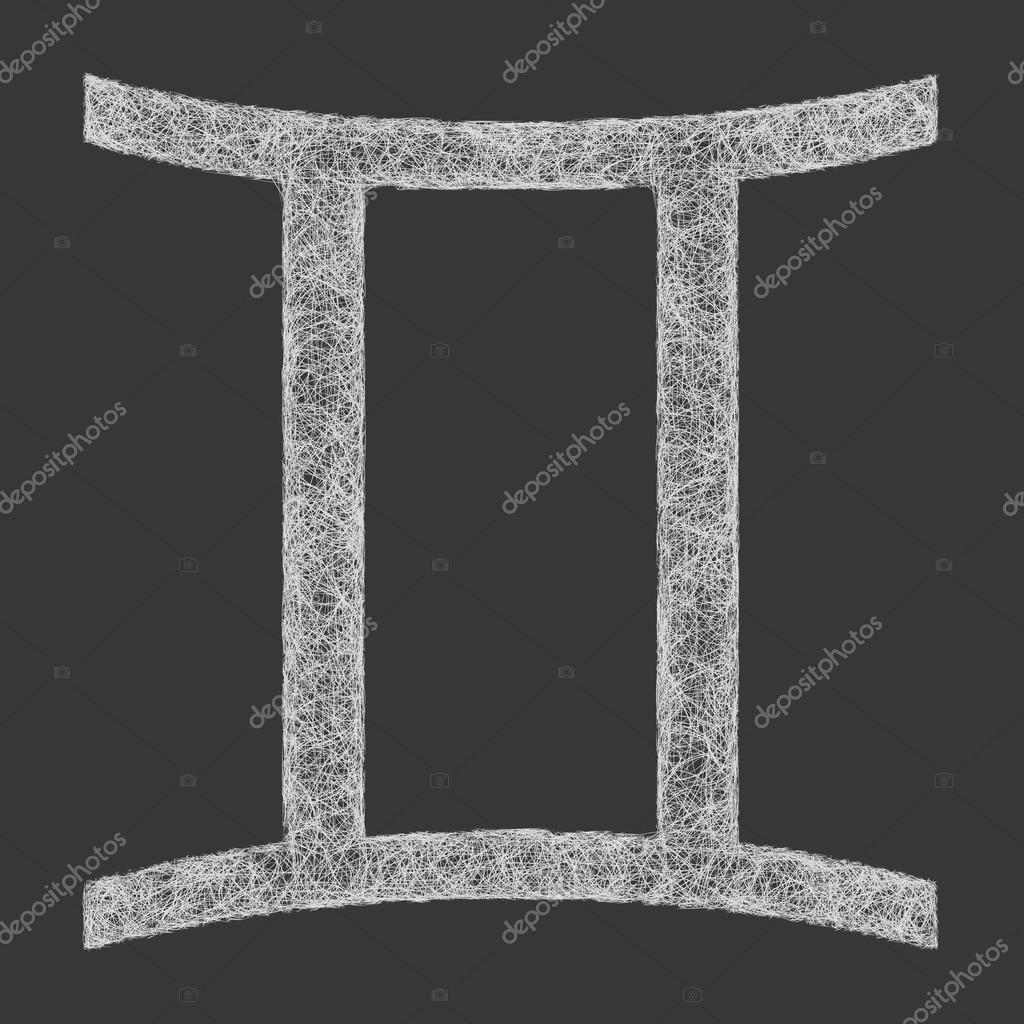 Gemini zodiac sign line art design on black background