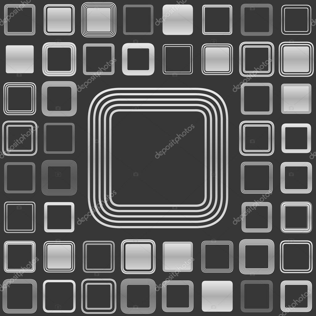 Silver metallic line square logo design set