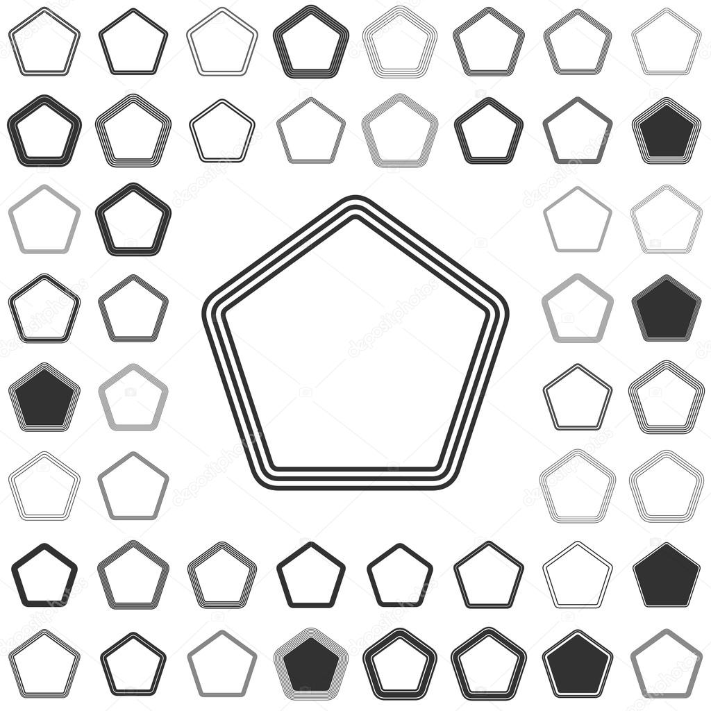 Line pentagon icon design set
