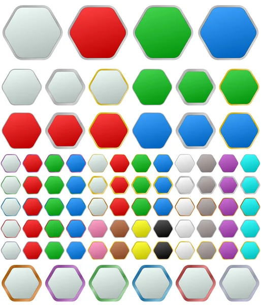 色の金属製の角の丸い六角形ボタンの設定 — ストックベクタ