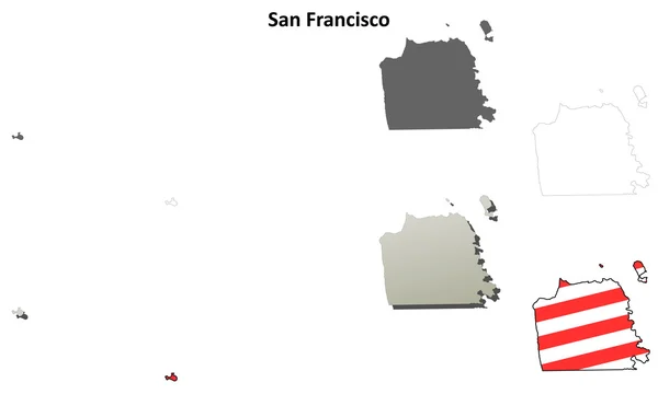 San Francisco stad och County, Kalifornien kontur karta set — Stock vektor