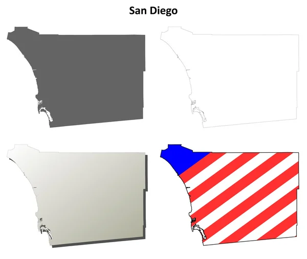 Condado de San Diego, California esquema mapa conjunto — Archivo Imágenes Vectoriales