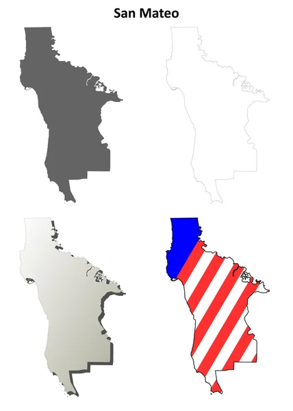 Hrabstwo San Mateo, Kalifornia kontur mapa zestaw — Wektor stockowy