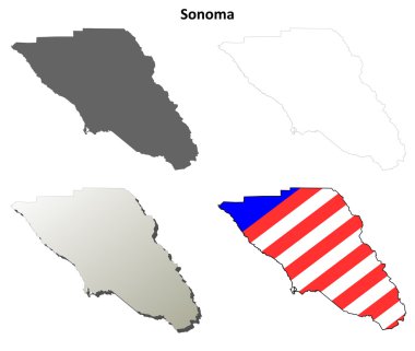 Sonoma County, California outline map set clipart