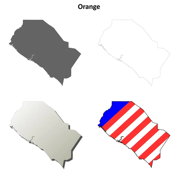 Condado de Orange, California esquema mapa conjunto — Vector de stock