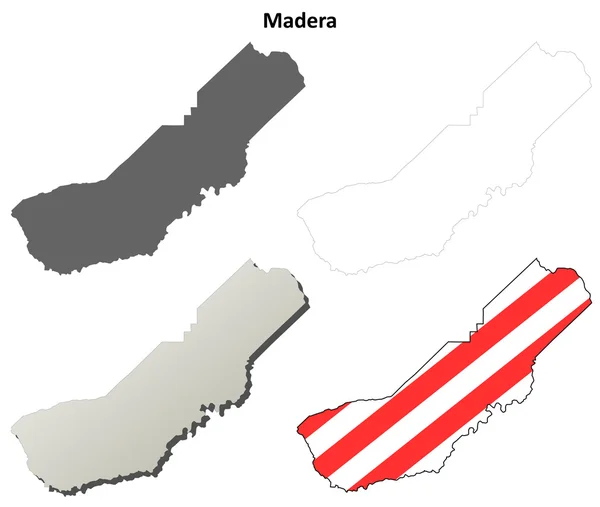 Madera County, Kalifornien kontur karta set — Stock vektor