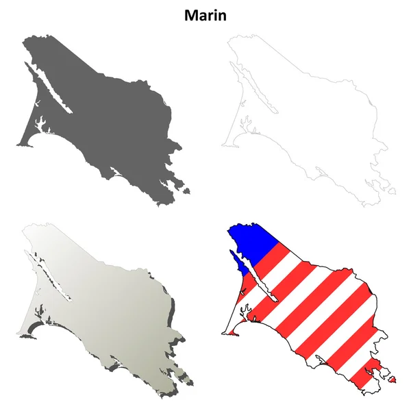 Marin County, Kalifornien kontur karta set — Stock vektor