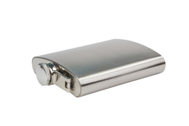 Paslanmaz çelik cep şişesi üzerinde izole arka plan beyaz