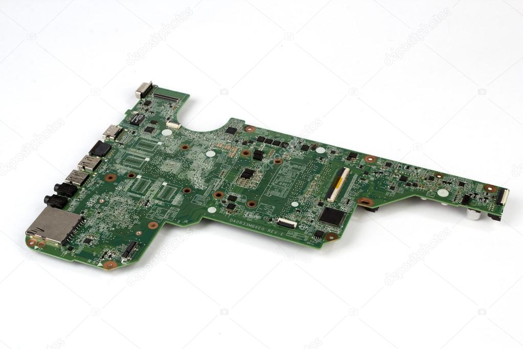 Notebook pc motherboard on white background