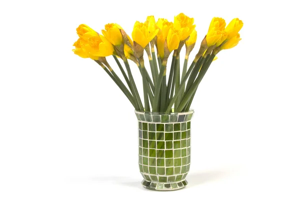 Bunch of daffodils in a vase isolated on white background — Stock Photo, Image