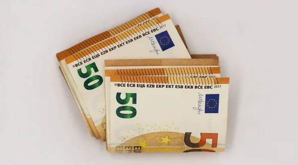 Plusieurs Billets Euros Pliés Sur Fond Blanc Espace Libre Pour — Photo