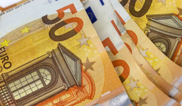 Contexte Papier Monnaie Une Valeur Nominale Euros Close Vue Haut — Photo