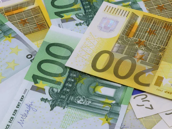 Argent Fond Billets 100 200 Euros Argent Euro Est Réparti — Photo