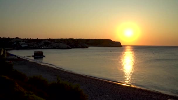 Rhodos Hellas Pan Shot Sunrise Main Beach Rodos Island Mediterranean – stockvideo