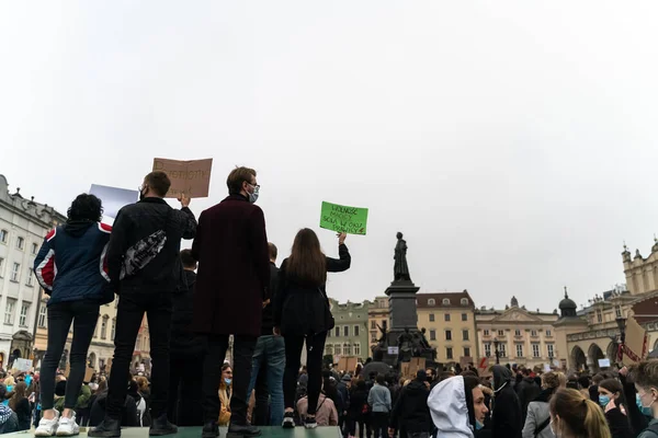 Krakow Polen Oktober 2020 Polerna Samlades Med Mask Pandemin För — Stockfoto