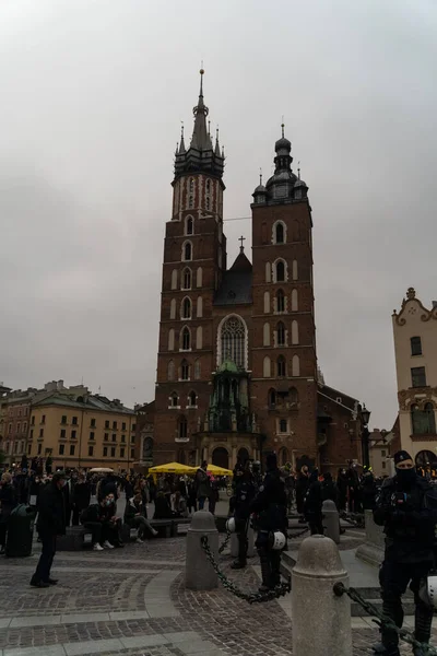 Krakow Polonya Ekim 2020 Polonyalılar Şehir Merkezinde Kürtajın Tamamen Yasaklanmasını — Stok fotoğraf