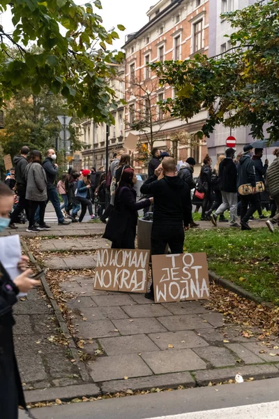 Krakkó Lengyelország 2020 Október Lengyelek Azért Gyűltek Össze Maszkban Járvány — Stock Fotó