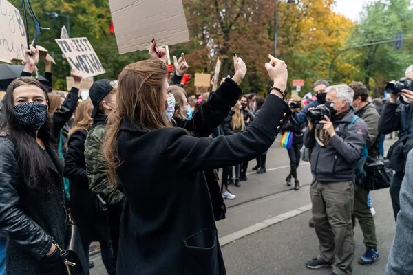 Krakow Polen Oktober 2020 Polerna Samlades Med Mask Pandemin För — Stockfoto