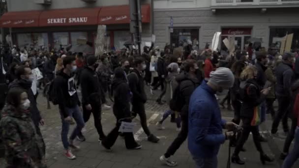 Krakow Polen Oktober 2020 Polacker Samlades Pandemi För Att Protestera — Stockvideo