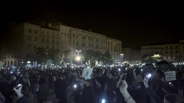 Krakow Polen Oktober 2020 Polacker Samlades Pandemi För Att Protestera — Stockvideo