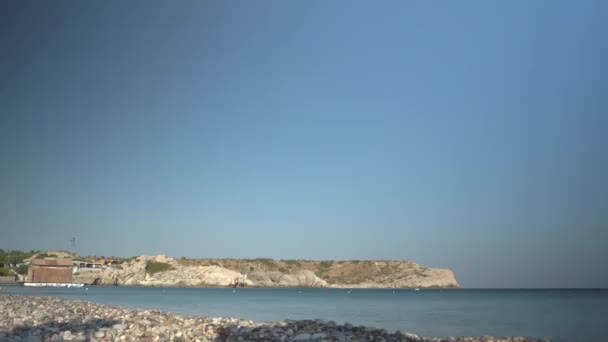 Rhodos Grekland Timelapse Strandlandskap Dagtid Sommaren Mot Klarblå Himmel Låg — Stockvideo