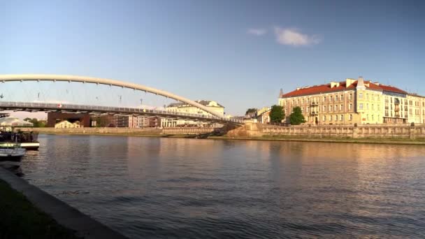 Krakow Polonya Vistula Nehri Nde Modern Peder Bernatek Footbridge Ile — Stok video