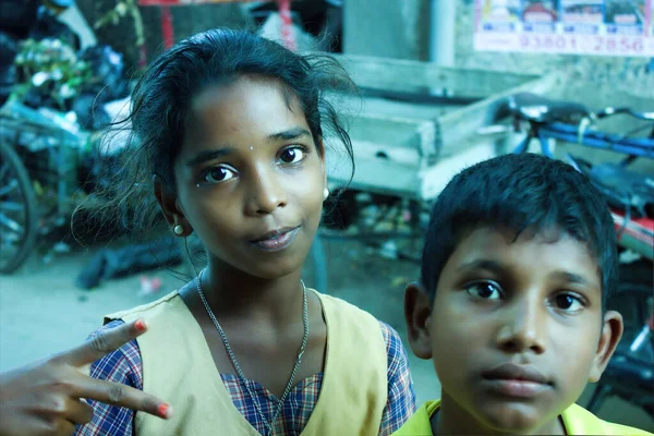 Chennai Inde Octobre 2018 Portrait Deux Jeunes Indiens Simples Région — Photo