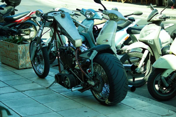 Crete Greece September 2017 Custom Made Motor Bike Parked Pavement — Stock Photo, Image