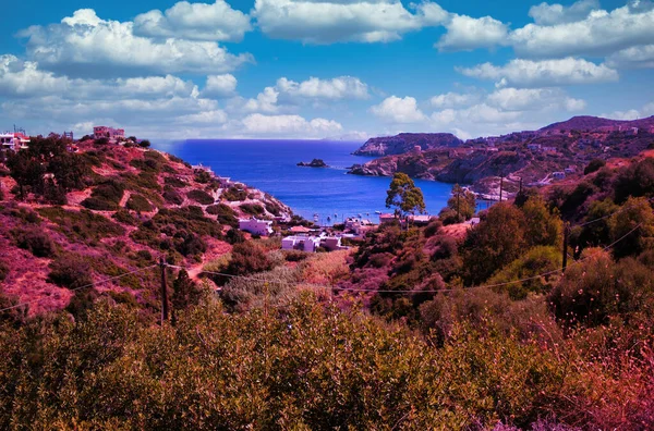 Крит Греция Широкоугольный Морской Пейзаж Возле Пляжа Сталиды Голубым Средиземноморским — стоковое фото