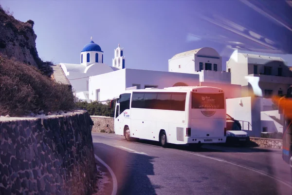 Крета Крит Греция Сентября 2017 Года Белый Туристический Автобус Курсирующий — стоковое фото