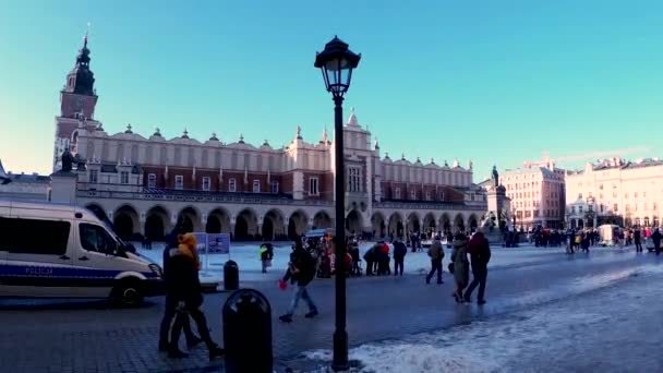 Cracovia Polonia Enero 2021 Captura Panorámica Gran Angular Casco Antiguo — Vídeos de Stock