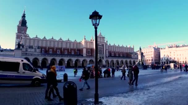 Kraków Polska Stycznia 2021 Szeroki Kąt Strzału Patelni Głównego Centrum — Wideo stockowe