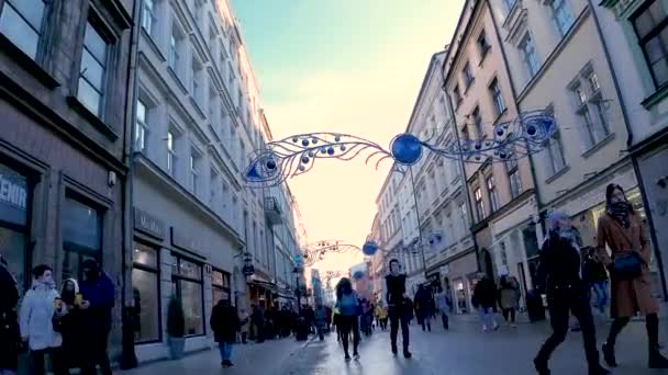 Krakow Polonya Ocak 2021 Halk Avrupa Sokak Manzaralı Coronavirus Salgınına — Stok video
